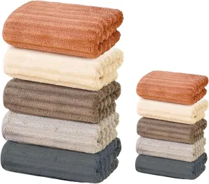 10 PCS and Cost-Effective Rainbow Coral Fleece Towels 5（60 x 40 Inches） 5（30 x 13 Inches） Super Large, Comfortable Bath Towels That Absorb Water Quickly(Red,Yellows,Grey,Black,White)