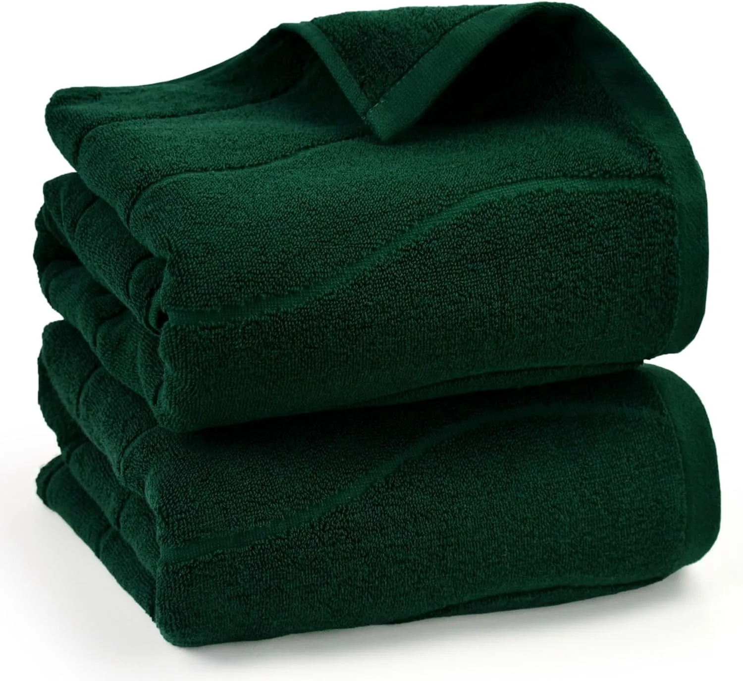 100% Cotton Bath Towels Set of 2 in Forest Green (Wavy Striped Jacquard) 27.5” x 55”, Quick Dry Towel for Bathroom Pool Gym Swim Beach