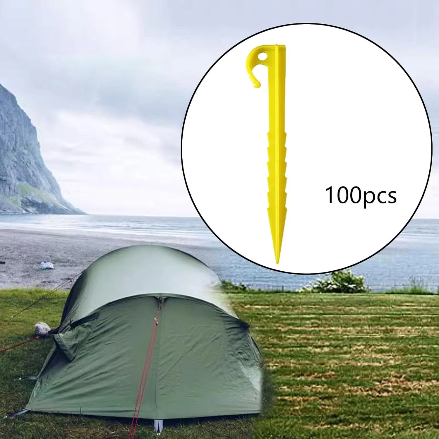 100x Tent Stakes Pegs Camping Stakes Accessories, Durability, Ground Pegs Portable for Backyard Outdoor Awning Shelter Hiking, Style B
