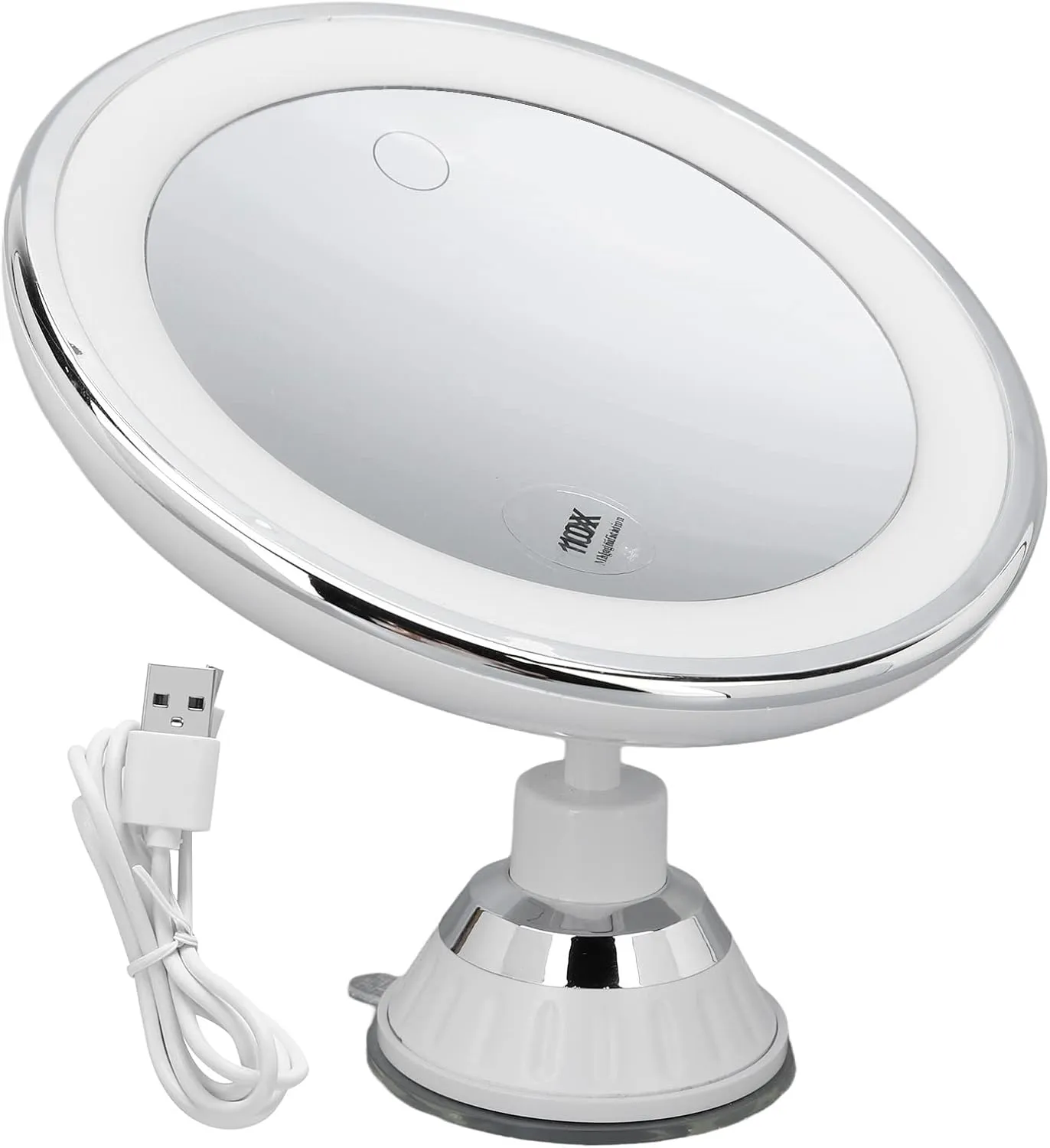 10X Magnifying Makeup Mirror with Lights, Rechargeable Powerful Locking Suction Cup Bathroom Shower 360 Degree Rotation Portable Cosmetic Intelligent Switch for Home Travel Lighted Vanity Tabletop