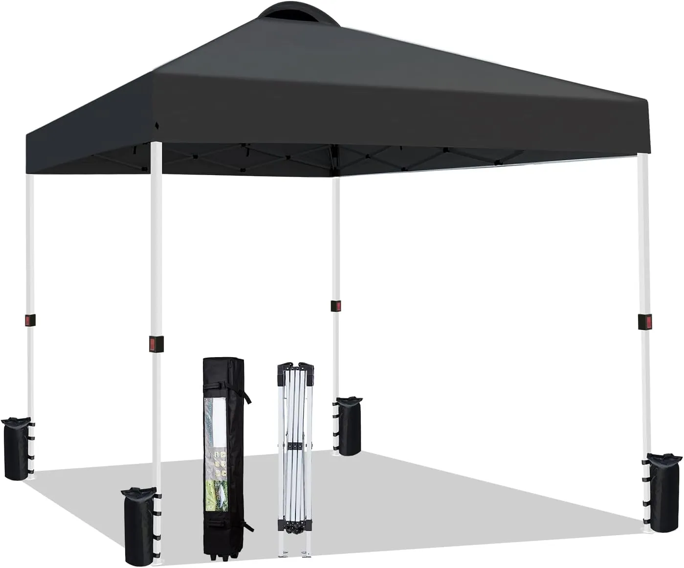 10x10 Heavy Duty Pop up Commercial Canopy Tent Instant Sun Shelter with Roller Bag, Bonus 8 Stakes and 4 Ropes, Black