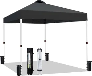10x10 Heavy Duty Pop up Commercial Canopy Tent Instant Sun Shelter with Roller Bag, Bonus 8 Stakes and 4 Ropes, Black