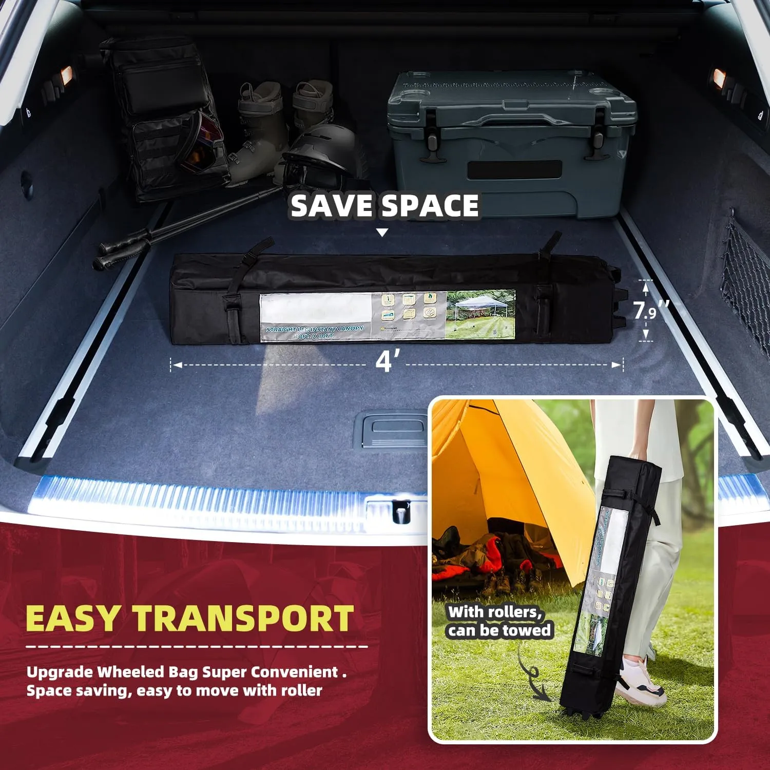10x10 Heavy Duty Pop up Commercial Canopy Tent Instant Sun Shelter with Roller Bag, Bonus 8 Stakes and 4 Ropes, Black