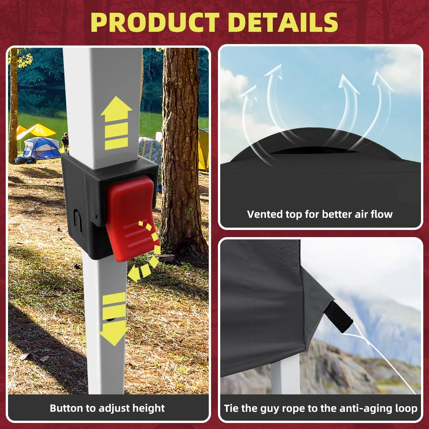 10x10 Heavy Duty Pop up Commercial Canopy Tent Instant Sun Shelter with Roller Bag, Bonus 8 Stakes and 4 Ropes, Black