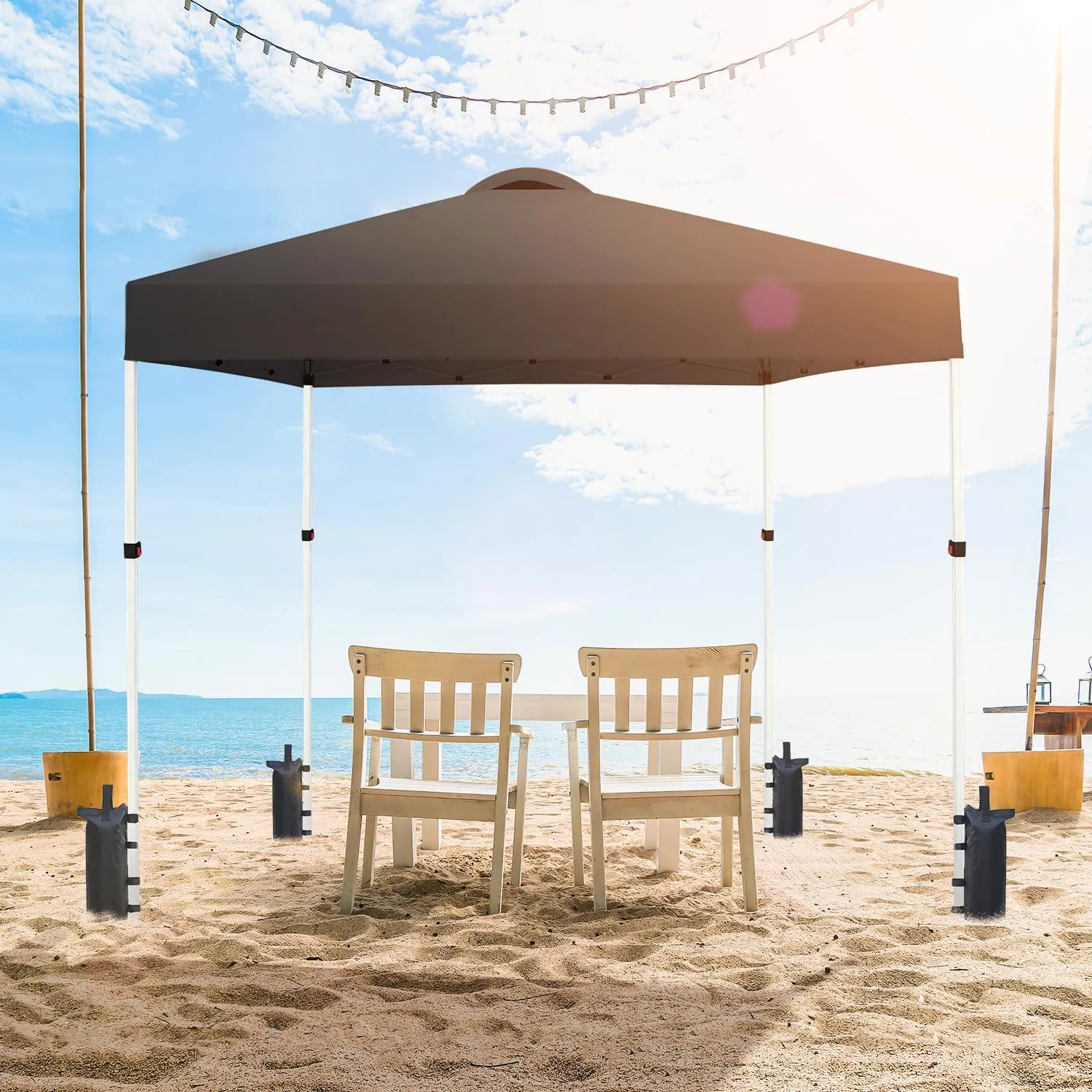 10x10 Heavy Duty Pop up Commercial Canopy Tent Instant Sun Shelter with Roller Bag, Bonus 8 Stakes and 4 Ropes, Black