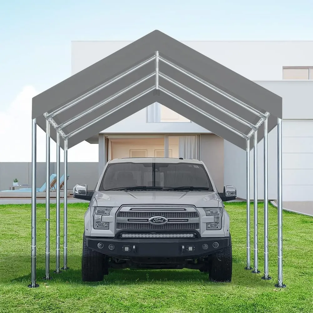 10'x20' Upgraded Carport Replacement Top Canopy Cover for Car Garage Shelter Tent Party Tent with Ball Bungees Grey (Only Top Cover, Frame is not Included)