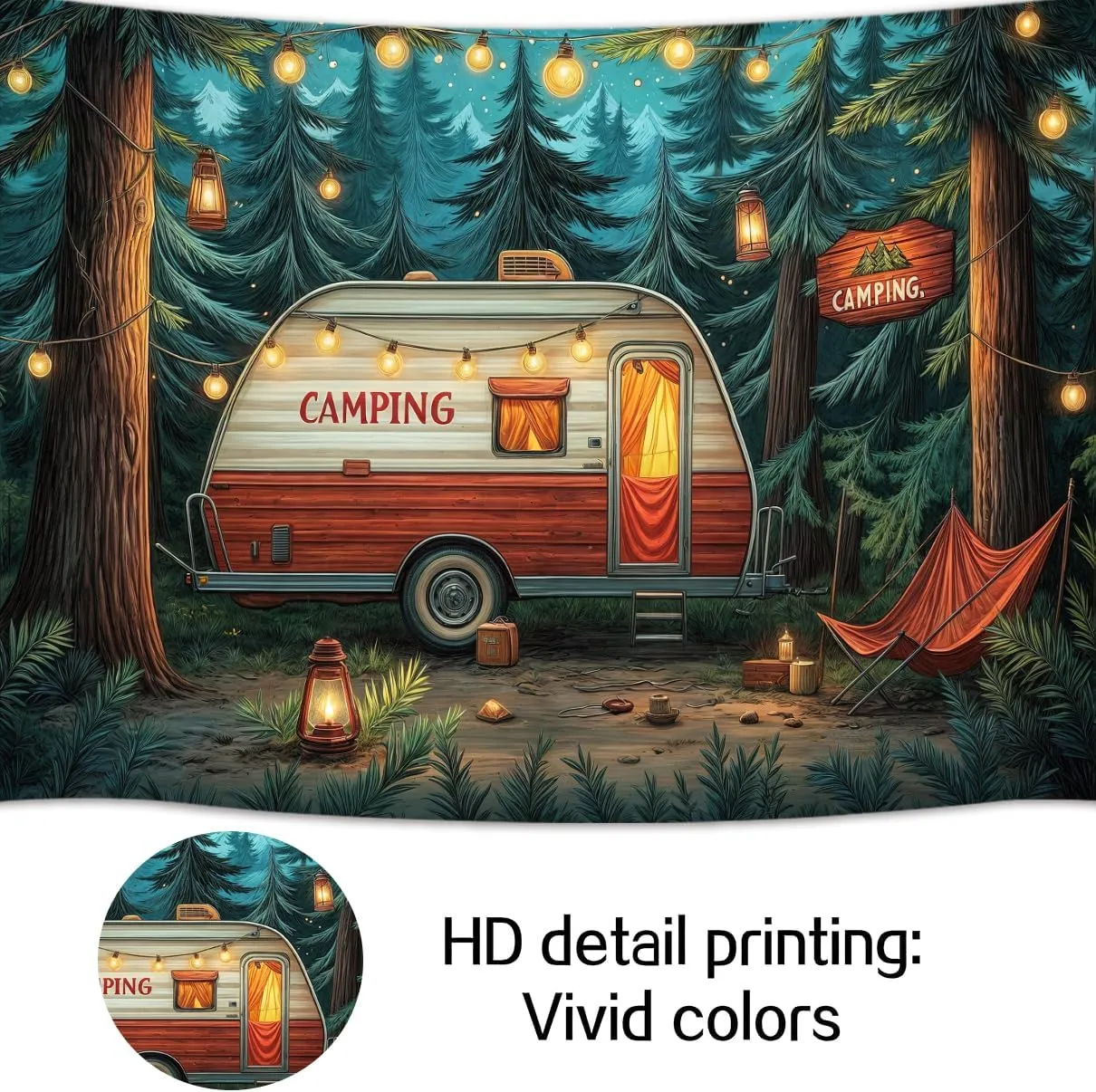 10x8 ft Camping Backdrop Forest Night Campfire Tent Car BBQ Party Child Birthday Party Decoration Happy Camper Fishing Camping Outdoor Adventure Background Camper Birthday Party Banner