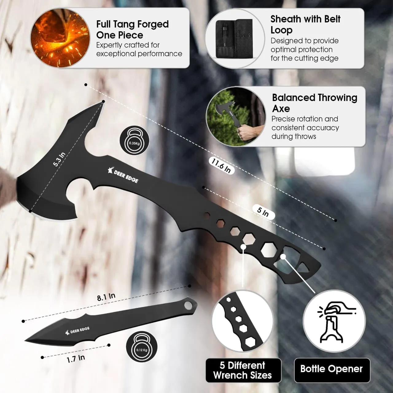 11.5" Throwing Axe Set – Professional Throwing Axe Pack of 6 - Chopping Hatchet with Nylon Sheath – Small Outdoor Camp Hatchet for Axe Throwing Game - Black