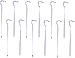 12pcs Aluminum Alloy Tent Pegs with Hook Lightweight Ground Stakes for Camping Garden and Tarp and for Outdoor Use