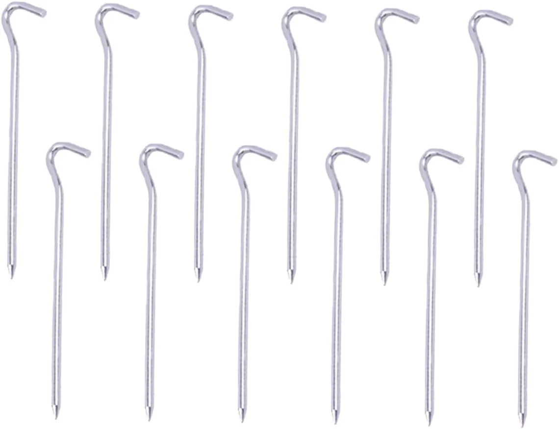 12pcs Aluminum Alloy Tent Pegs with Hook Lightweight Ground Stakes for Camping Garden and Tarp and for Outdoor Use