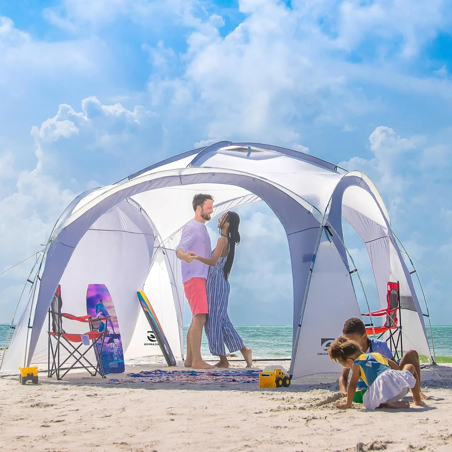 12x12ft Beach Tent Sun Shelter | Perfect for Beach Camping or Backyard Fun | Lightweight Beach Shade Design Provides Easy Setup & UPF50  Protection | Your Family's Perfect Beach Canopy Tent