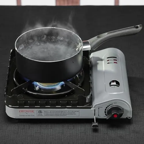 15,000 BTU Output Portable Butane Camping Stove, Peizo Click Ignition