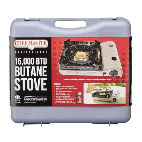 15,000 BTU Output Portable Butane Camping Stove, Peizo Click Ignition