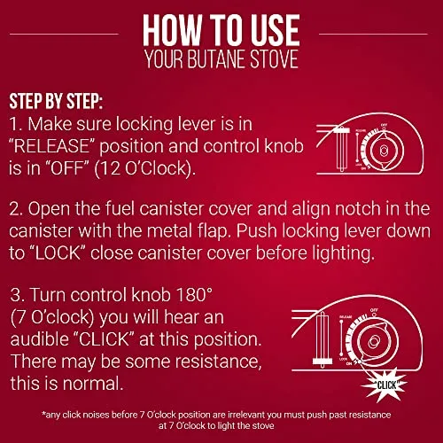 15,000 BTU Output Portable Butane Camping Stove, Peizo Click Ignition