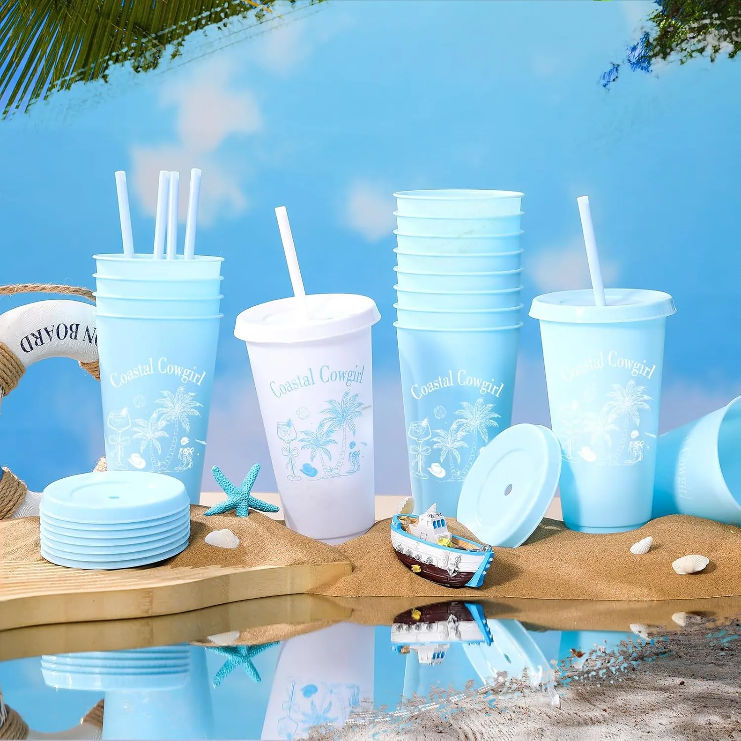 16 Pcs Coastal Cowgirl Bachelorette Party Plastic Cups 24 oz Last Toast on the Coasts Party Tumbler with Lids and Straws Camp Bachelorette Cups for Bride Bridesmaid Gifts