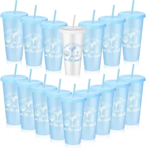 16 Pcs Last Toast on the Coasts Bachelorette Party Plastic Cups 24 oz Party Tumbler with Lids and Straws Camp Bachelorette Cups for Bride Bridesmaid Gifts (Classic)