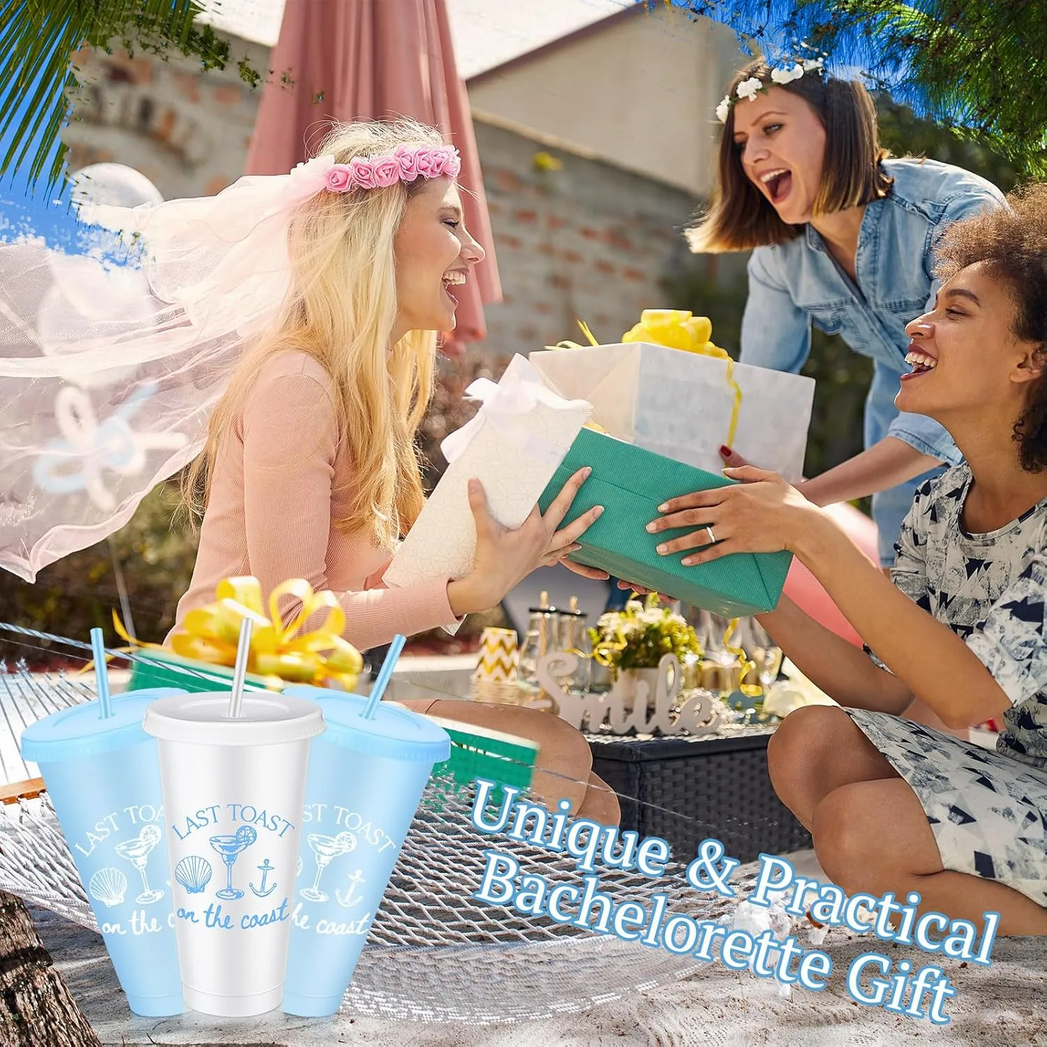 16 Pcs Last Toast on the Coasts Bachelorette Party Plastic Cups 24 oz Party Tumbler with Lids and Straws Camp Bachelorette Cups for Bride Bridesmaid Gifts (Classic)
