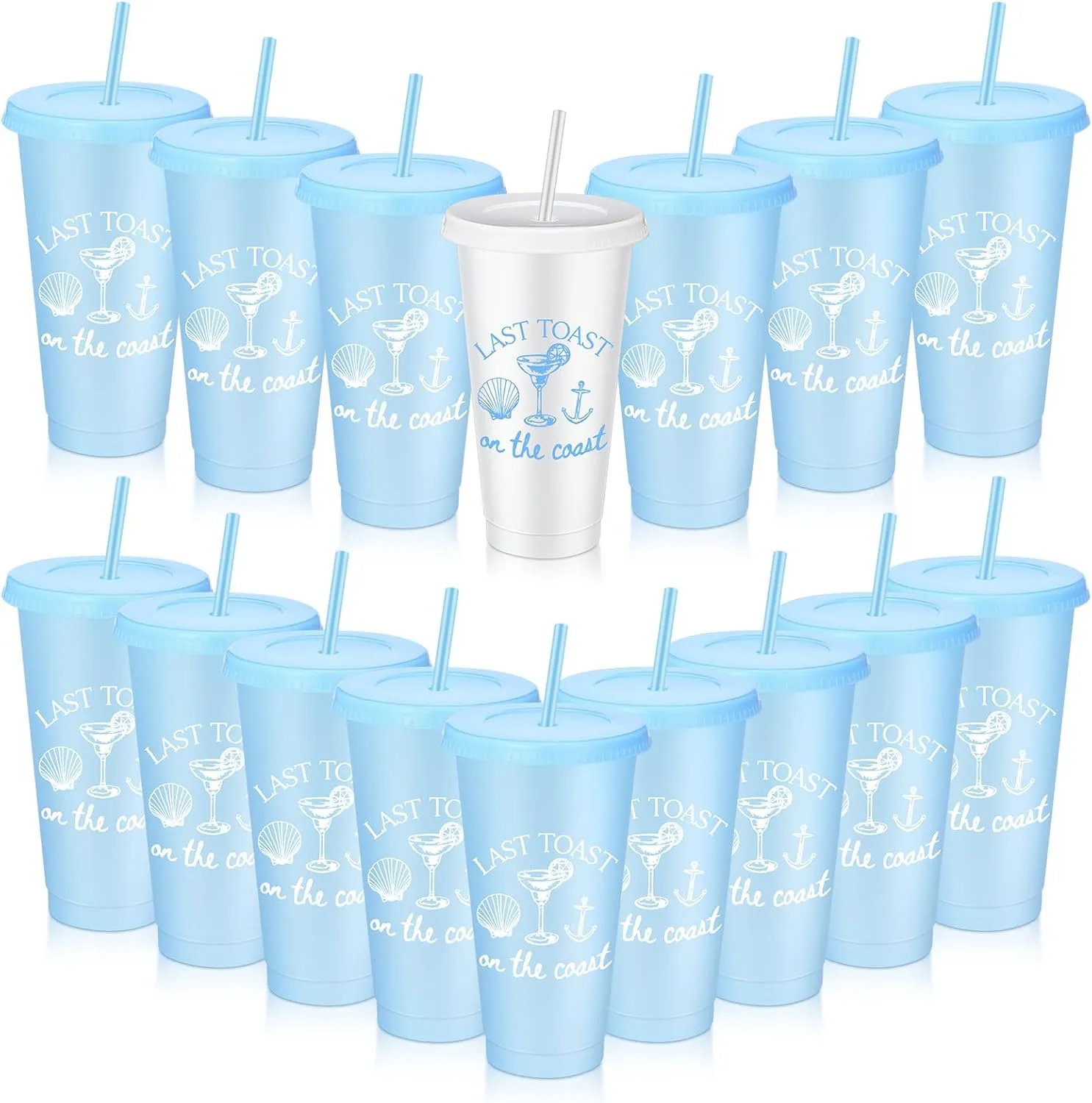 16 Pcs Last Toast on the Coasts Bachelorette Party Plastic Cups 24 oz Party Tumbler with Lids and Straws Camp Bachelorette Cups for Bride Bridesmaid Gifts (Classic)