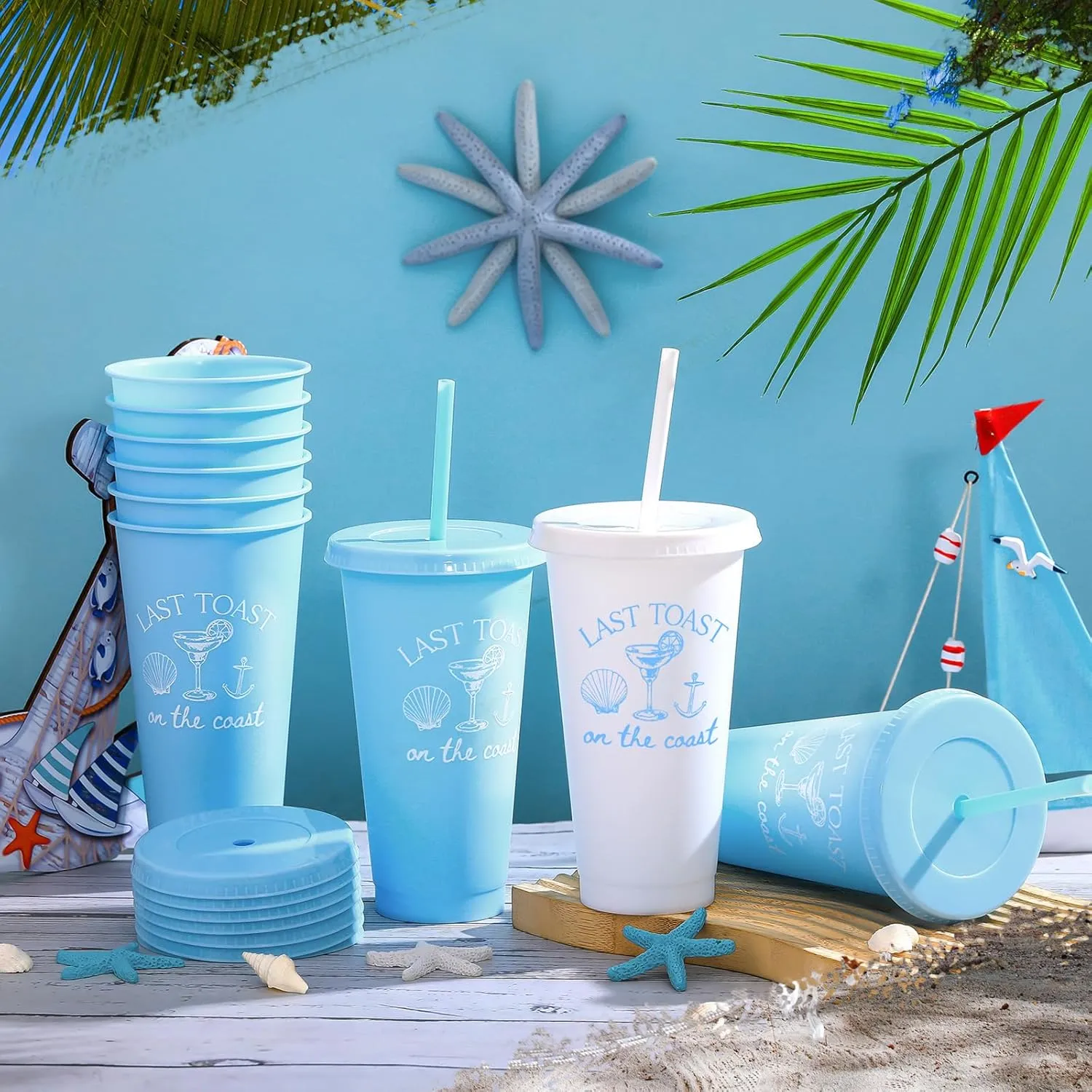 16 Pcs Last Toast on the Coasts Bachelorette Party Plastic Cups 24 oz Party Tumbler with Lids and Straws Camp Bachelorette Cups for Bride Bridesmaid Gifts (Classic)