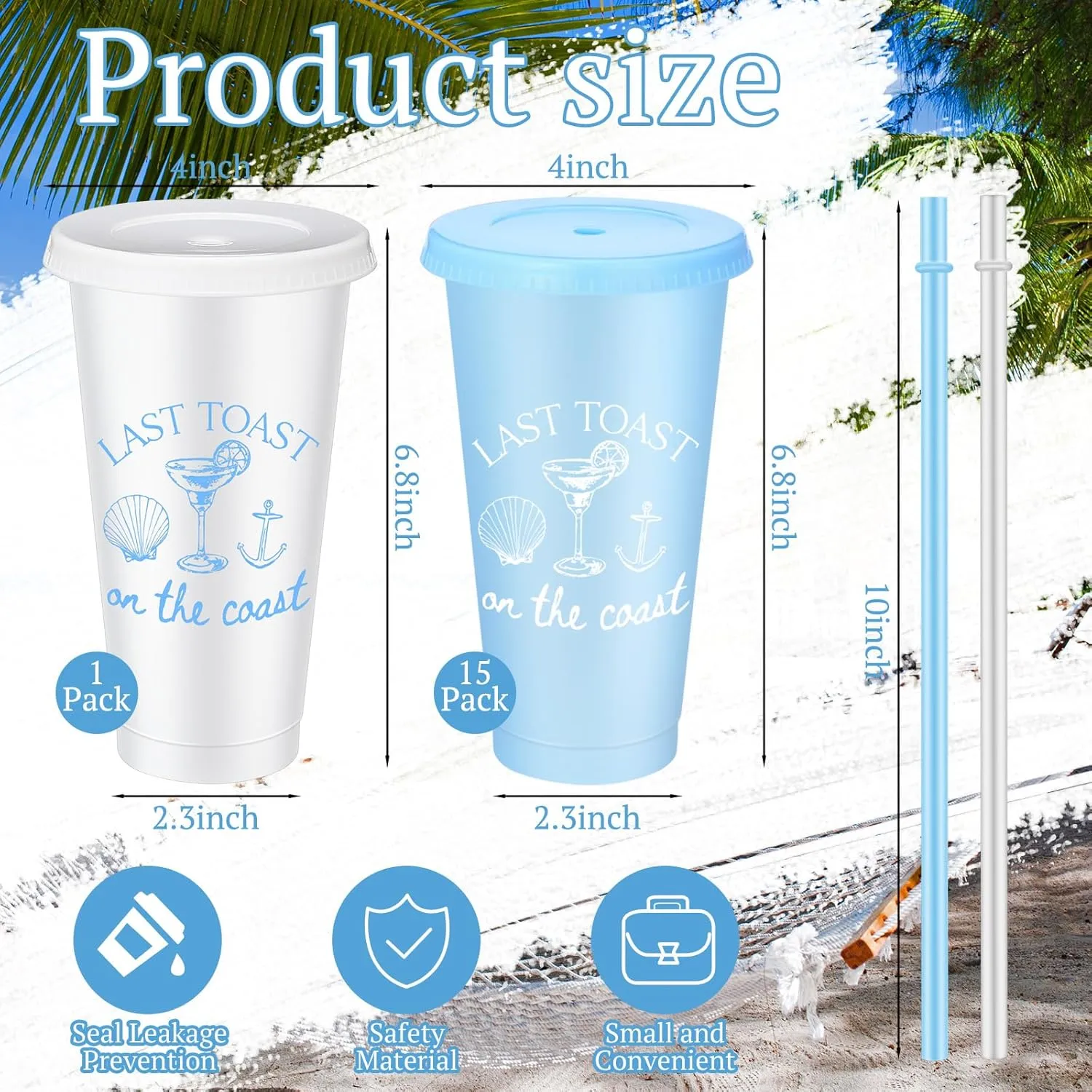 16 Pcs Last Toast on the Coasts Bachelorette Party Plastic Cups 24 oz Party Tumbler with Lids and Straws Camp Bachelorette Cups for Bride Bridesmaid Gifts (Classic)
