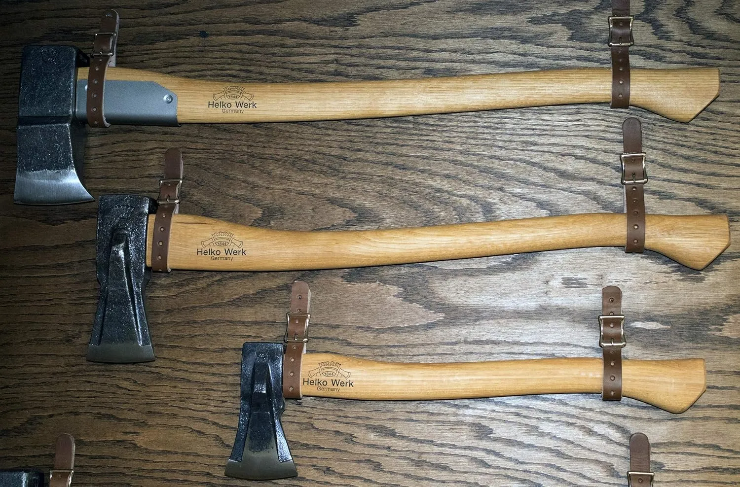 1844 Helko Werk Germany Leather Axe Hangers - Wall Hanging Leather Straps with Adjustable Buckle for Axes, Hatchets, Tools, for Heavy Duty Wall displays - Made in USA (Axe Hangers Brown) #8878A
