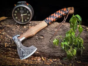 18" Custom Handmade Carbon Steel Viking Axe, Throwing Axe, Norse Viking Axe, Birthday Gift for him, Leather Wrapped Handle and Leather Sheath (Valhalla Axe)