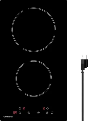 2 Burner Electric Cooktop, 2000 Watt, 110V with Plug | 12 Inch Touch Control Electric Stove Top for Countertop & Built-in Use | Timer, Child Lock, Hot Surface Indicator Included,Matte Black