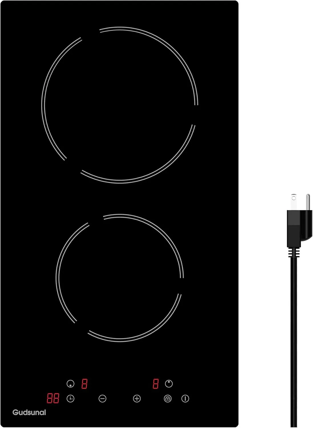 2 Burner Electric Cooktop, 2000 Watt, 110V with Plug | 12 Inch Touch Control Electric Stove Top for Countertop & Built-in Use | Timer, Child Lock, Hot Surface Indicator Included,Matte Black