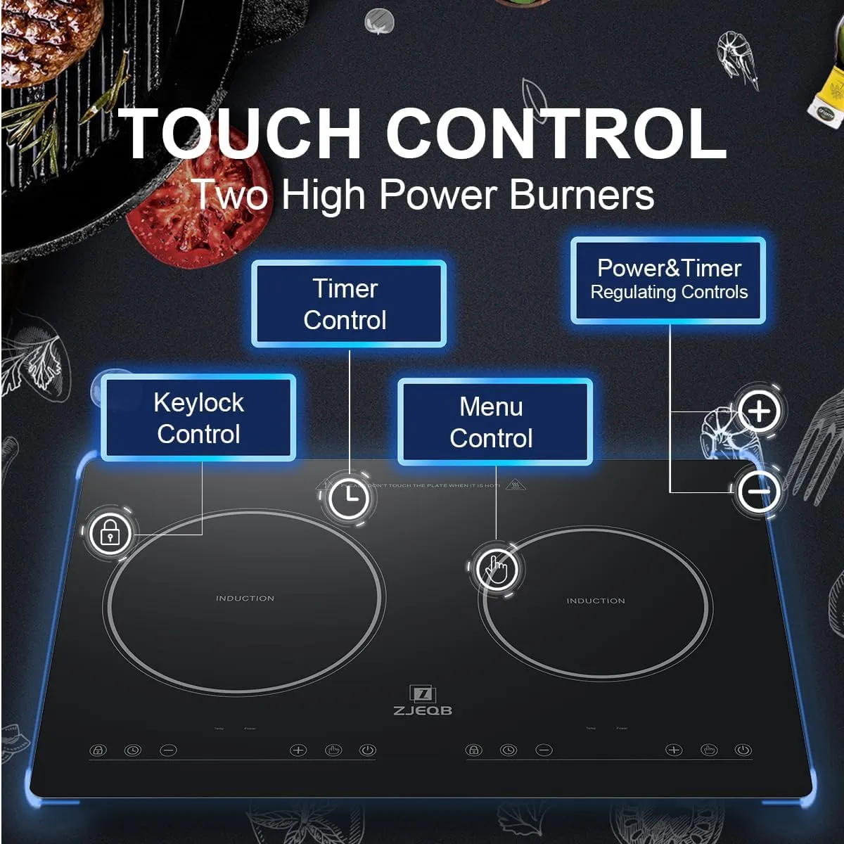 2 burner electric cooktop,Electric Stove Induction Cooktop Vertical with Dual Burners Vitro Smooth Surface 120V, 12 Inch, Black Shatter-Proof Ceramic Glass Surface (12 Inch)