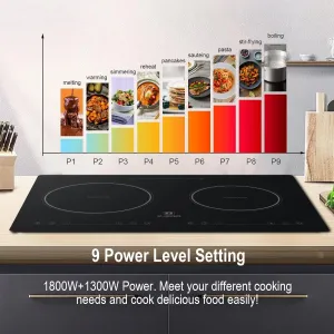 2 burner electric cooktop,Electric Stove Induction Cooktop Vertical with Dual Burners Vitro Smooth Surface 120V, 12 Inch, Black Shatter-Proof Ceramic Glass Surface (12 Inch)
