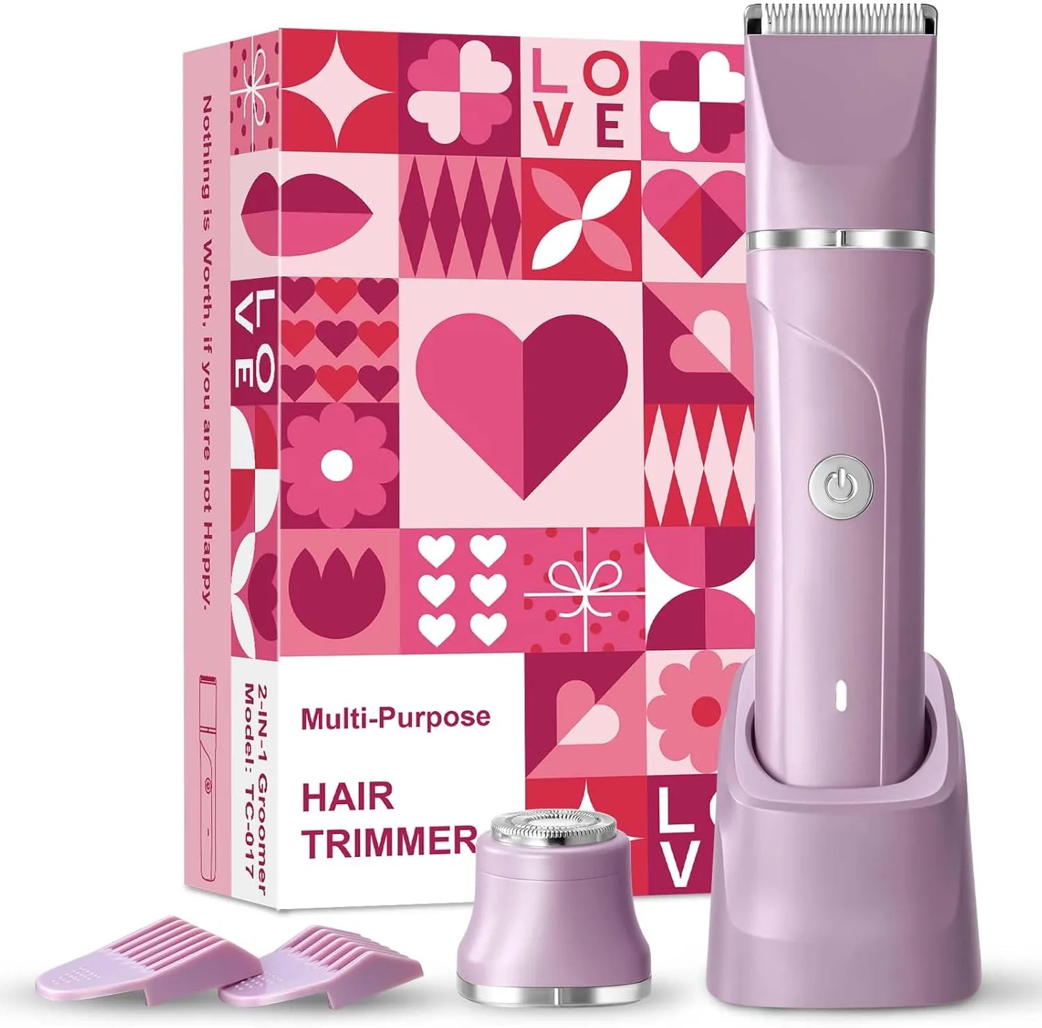 2 in 1 Electric Razors for Women - Waterproof Bikini Trimmer for Women Cordless Electric Shaver, Dry/Wet Use for Bikini, Armpit, Face, Rechargeable Shaver with Detachable Head, Purple