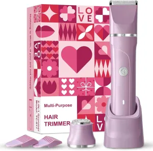 2 in 1 Electric Razors for Women - Waterproof Bikini Trimmer for Women Cordless Electric Shaver, Dry/Wet Use for Bikini, Armpit, Face, Rechargeable Shaver with Detachable Head, Purple