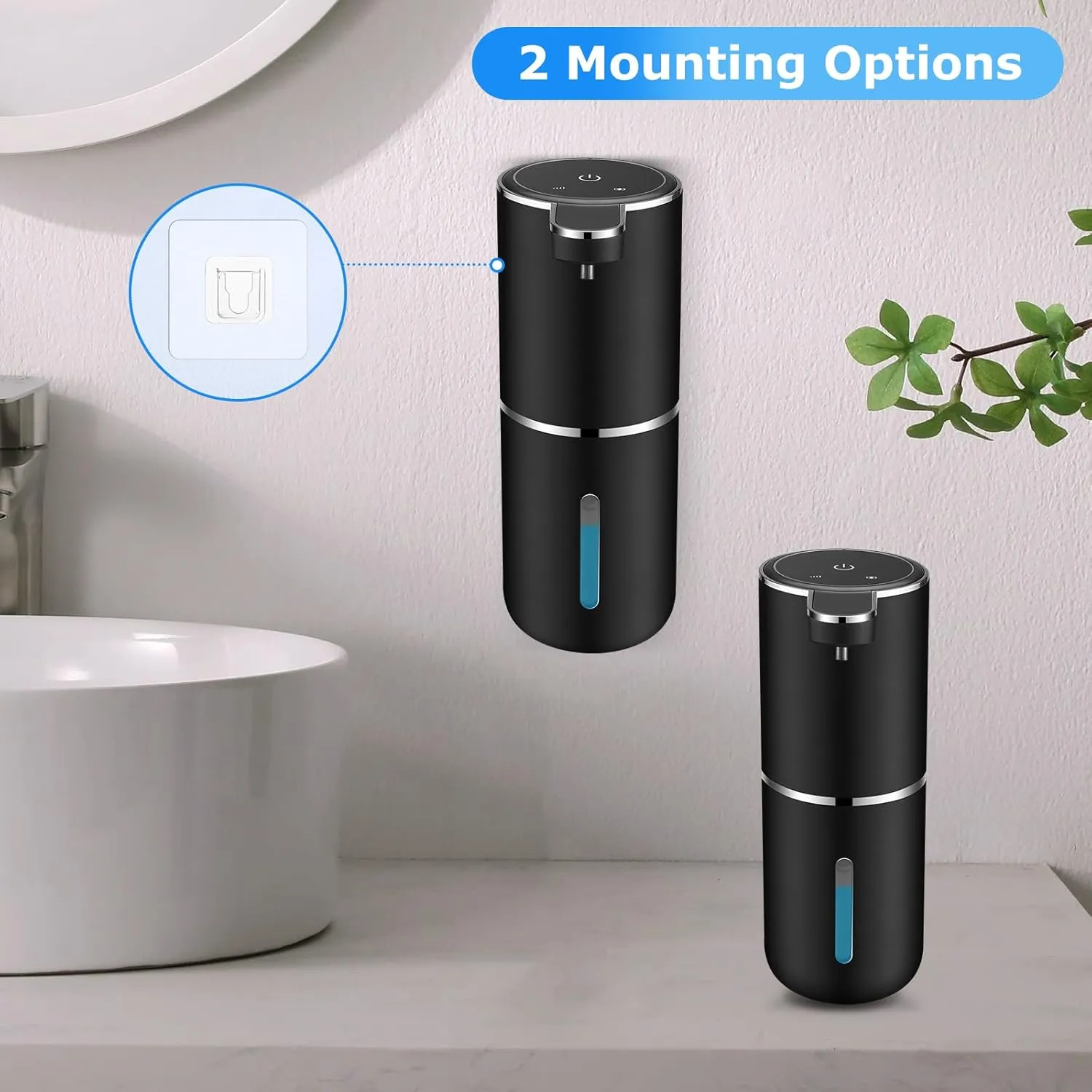 2 Pack Automatic Soap Dispensers,13.4oz/380ml USB Touchless Automatic Foaming Soap Dispenser,Rechargeabled Wall Mounted Smart Soap Dispenser for Bathroom Kitchen Dish Soap(Black)