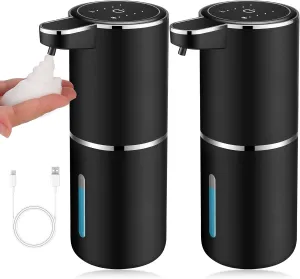 2 Pack Automatic Soap Dispensers,13.4oz/380ml USB Touchless Automatic Foaming Soap Dispenser,Rechargeabled Wall Mounted Smart Soap Dispenser for Bathroom Kitchen Dish Soap(Black)