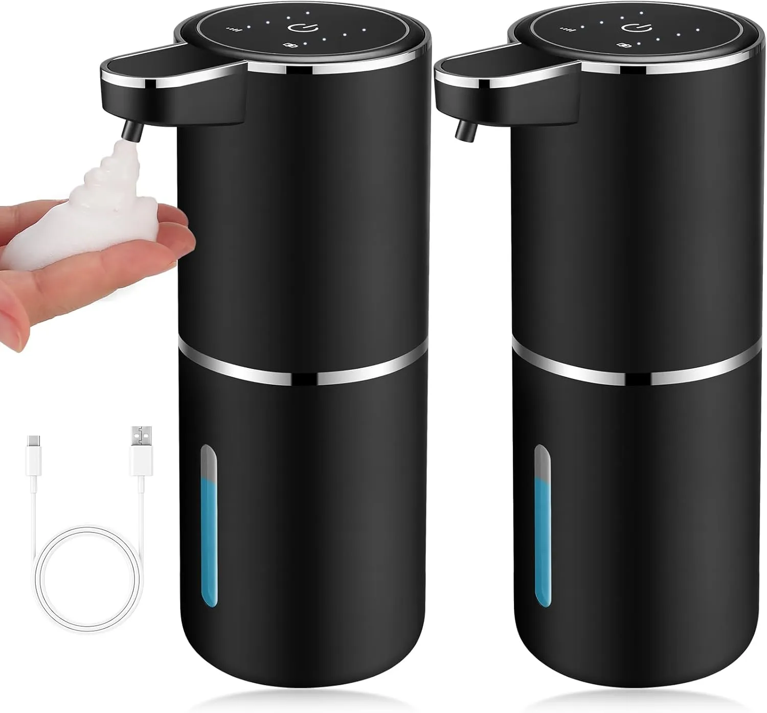 2 Pack Automatic Soap Dispensers,13.4oz/380ml USB Touchless Automatic Foaming Soap Dispenser,Rechargeabled Wall Mounted Smart Soap Dispenser for Bathroom Kitchen Dish Soap(Black)