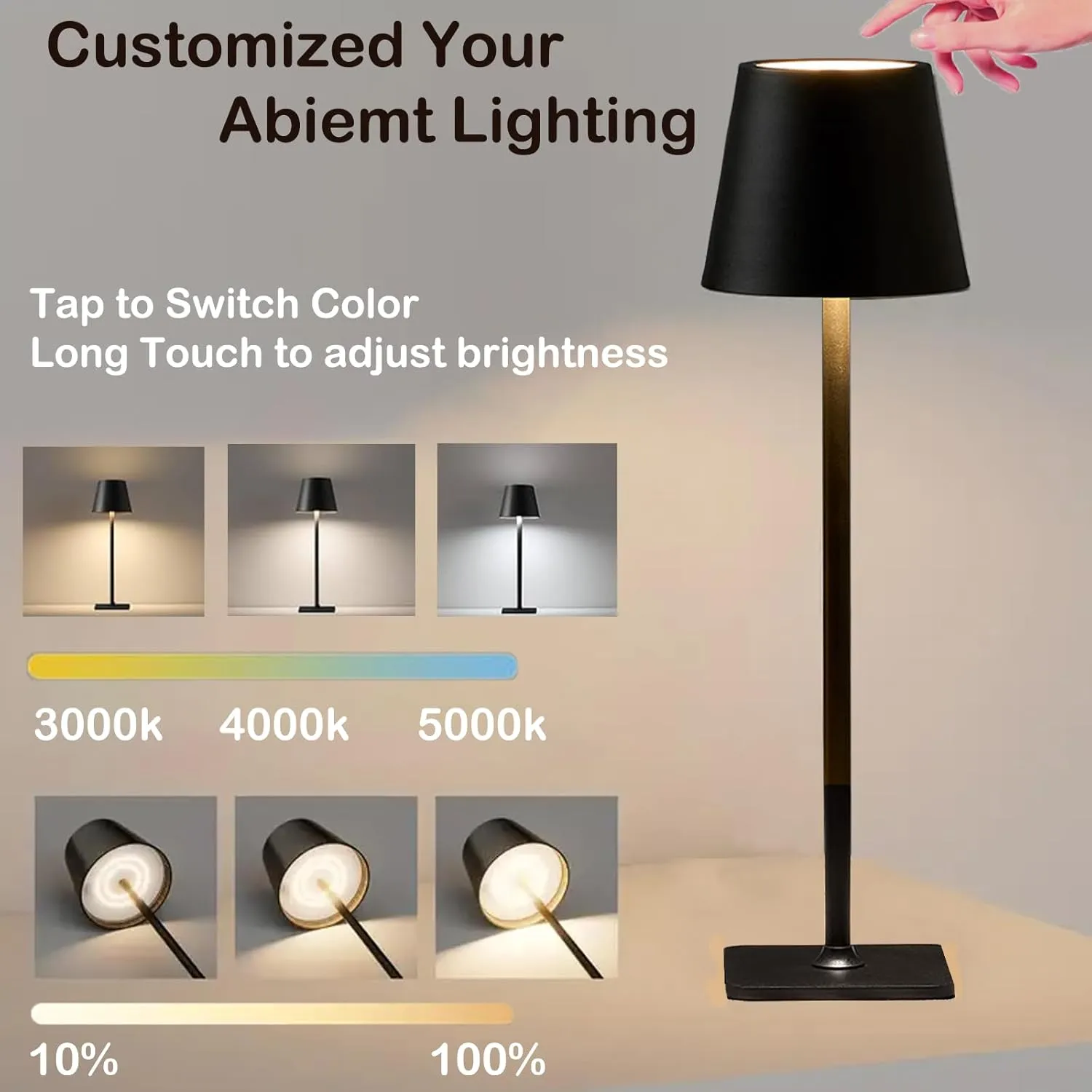 2 Pack Cordless Table Lamps-6000mAh Rechargeable Lamp,Waterproof Outdoor Table Lights for Patio/Shower/Restaurant/Dinner/Kitchen Counter/Dining Table Top Lighting,Mini Small Battery Operated Lamp