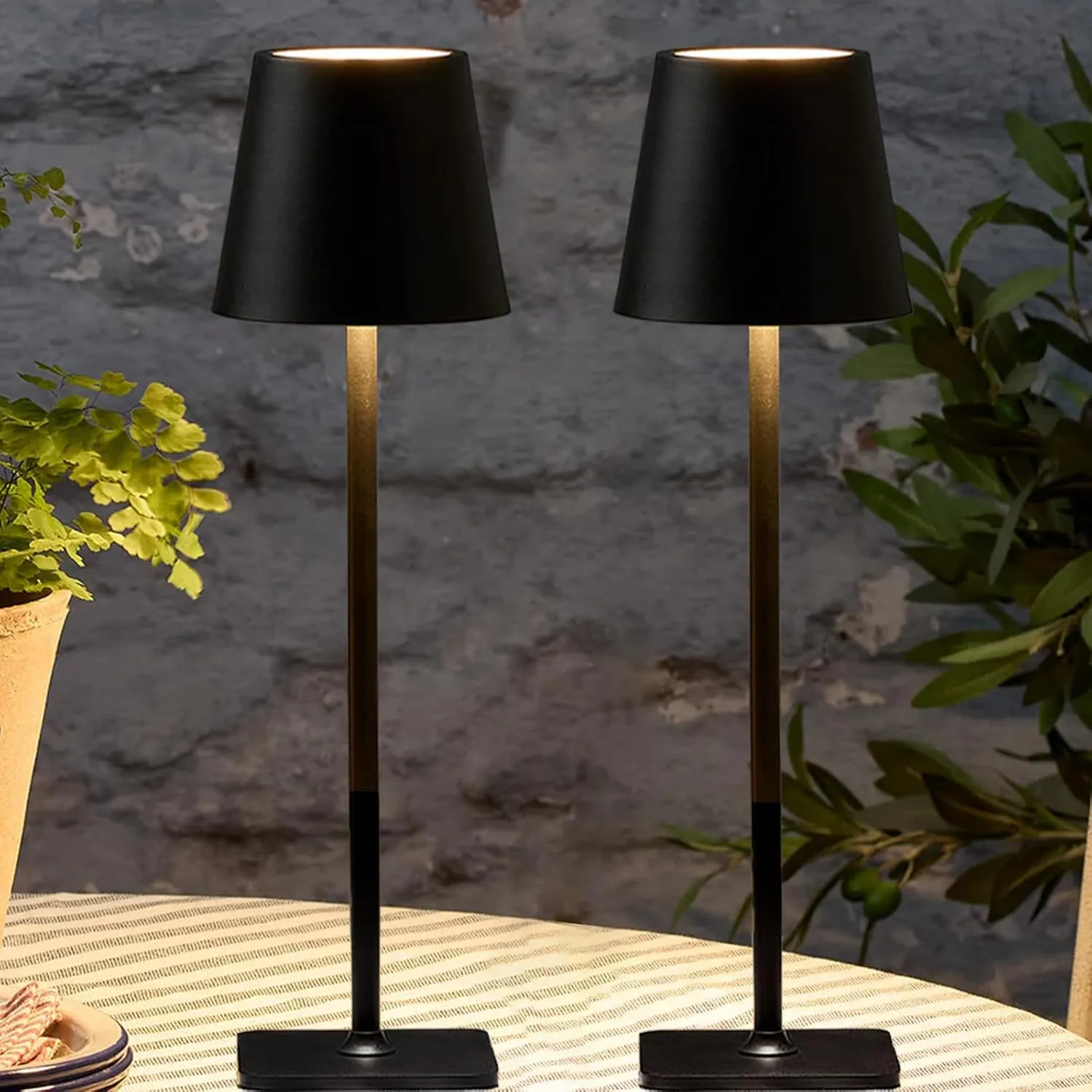 2 Pack Cordless Table Lamps-6000mAh Rechargeable Lamp,Waterproof Outdoor Table Lights for Patio/Shower/Restaurant/Dinner/Kitchen Counter/Dining Table Top Lighting,Mini Small Battery Operated Lamp