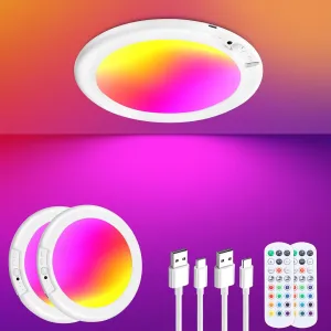 2 Pack Rechargeable Ceiling Light with Remote - Shower Light for Inside Shower with Color Changing & White Light, Magnetic Motion Sensor Ceiling Light Battery Powered for Shower Bathroom Closet Porch