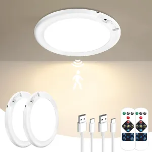2 Pack Rechargeable Motion Sensor Ceiling Light with Remote - Magnetic Wireless Ceiling Light Battery Powered for Closet Shower Stairs Shed Hallway ect