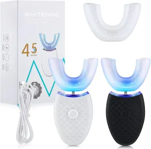 2 Pieces Ultrasonic Electric Toothbrush Adults U Shaped Automatic Toothbrushes for Teeth Whitening, 3 Brush Heads, Whole Mouth 360 Degree Cleaning Hands Rechargeable IPX7 Waterproof (No Base)