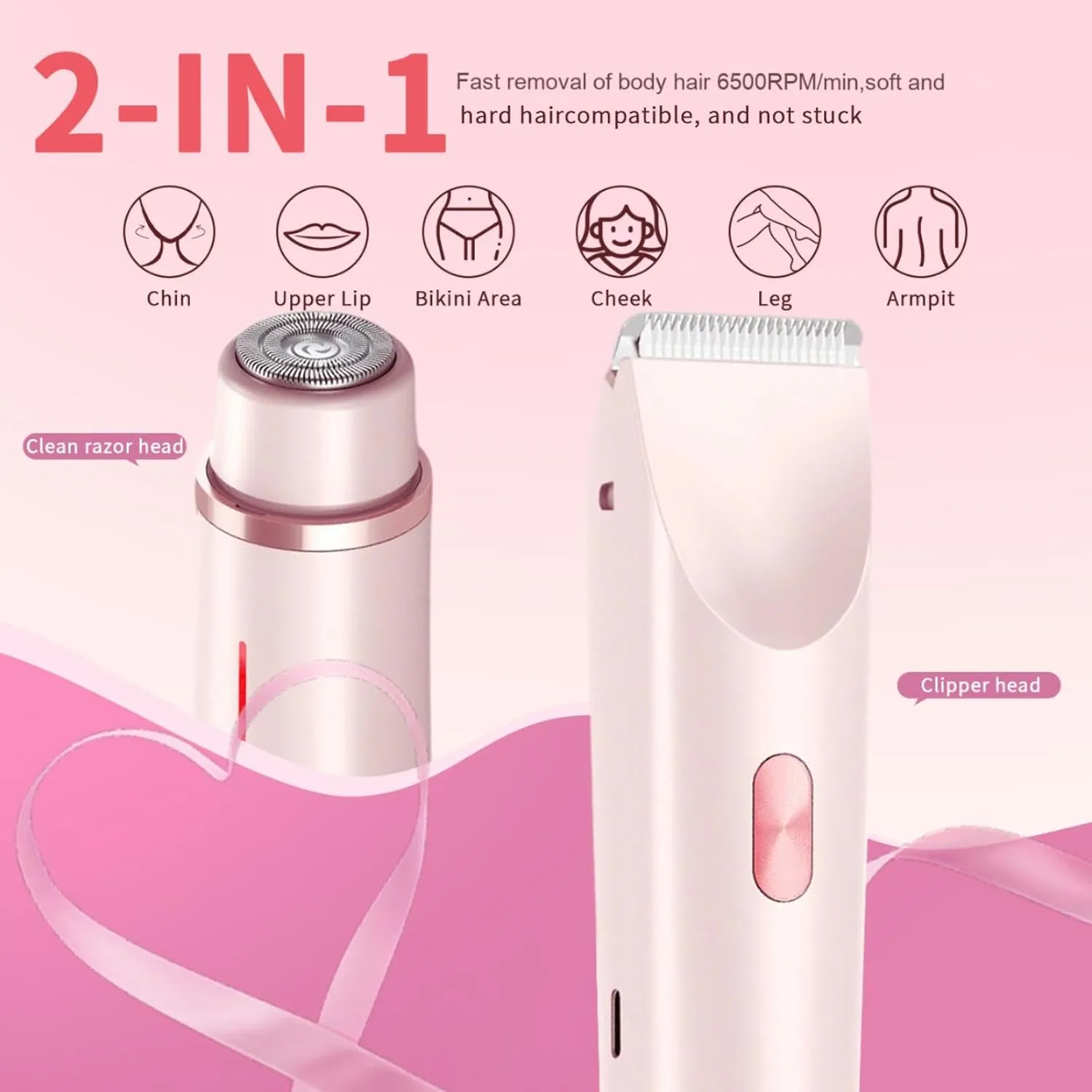 2025 New 2-in-1 Electric Shaver & Bikini Trimmer for Women - Painless Electric Razor for Face, Body & Intimate Areas, Cordless Wet/Dry Shaver with Dual Blades, Waterproof for Shower & Travel (Pink)