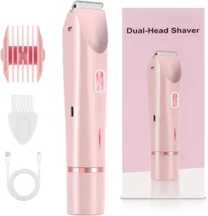 2025 New 2-in-1 Electric Shaver & Bikini Trimmer for Women - Painless Electric Razor for Face, Body & Intimate Areas, Cordless Wet/Dry Shaver with Dual Blades, Waterproof for Shower & Travel (Pink)