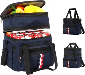 20L Double Deck Insulated Backpack Coolers, Leak Proof Expandable Lunch Bags with Adjustable Strap for Work, Office, Camping, Hiking, Travel, Beach