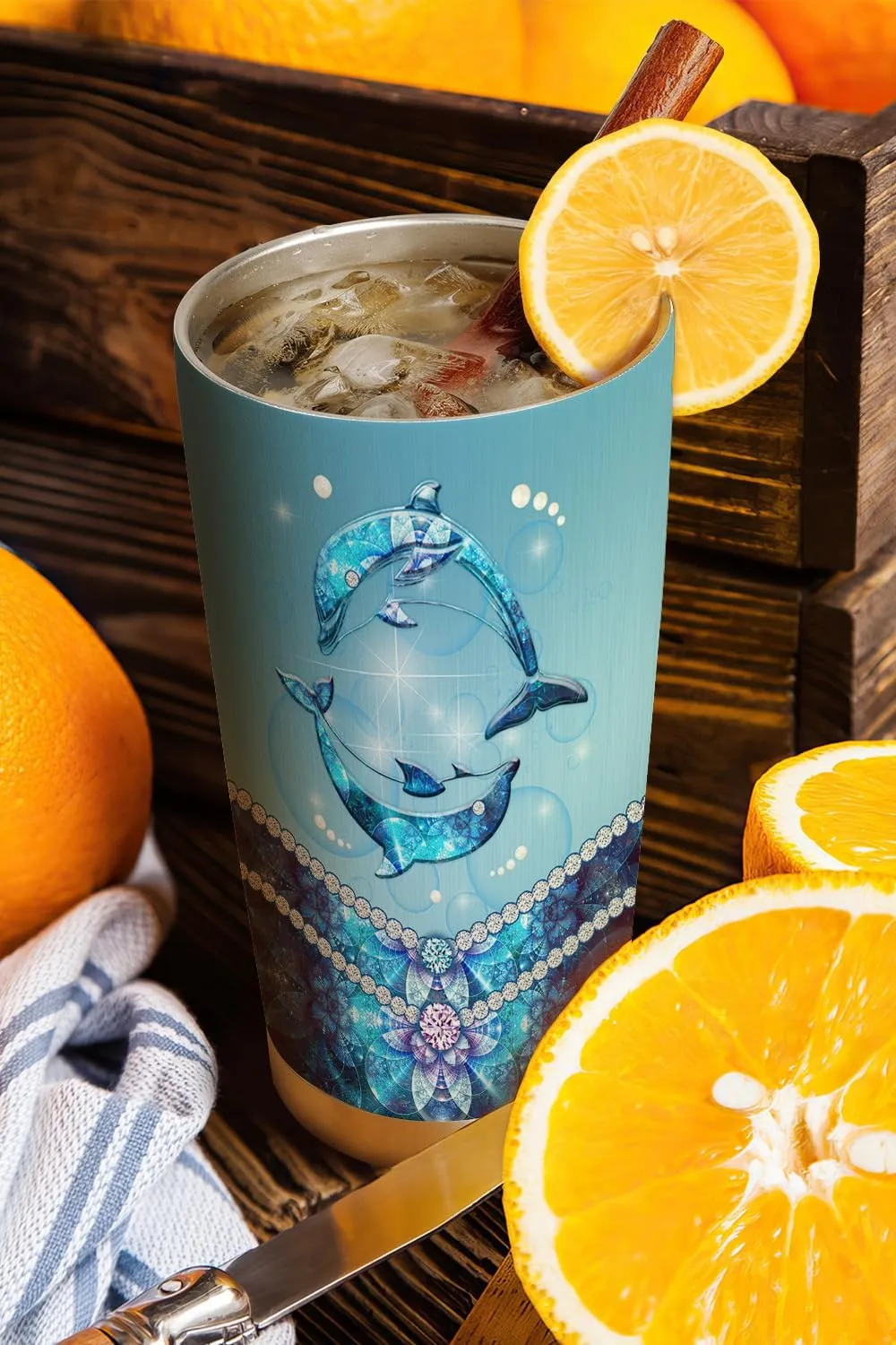 20oz Blue Jewelry Dolphin Tumbler, Gifts for Dolphin Lovers, Sea Ocean Gifts, Coffee Thermos for Women, Stainless Steel Double Wall Vacuum Insulated Coffee Mug, Travel Cup with Lid