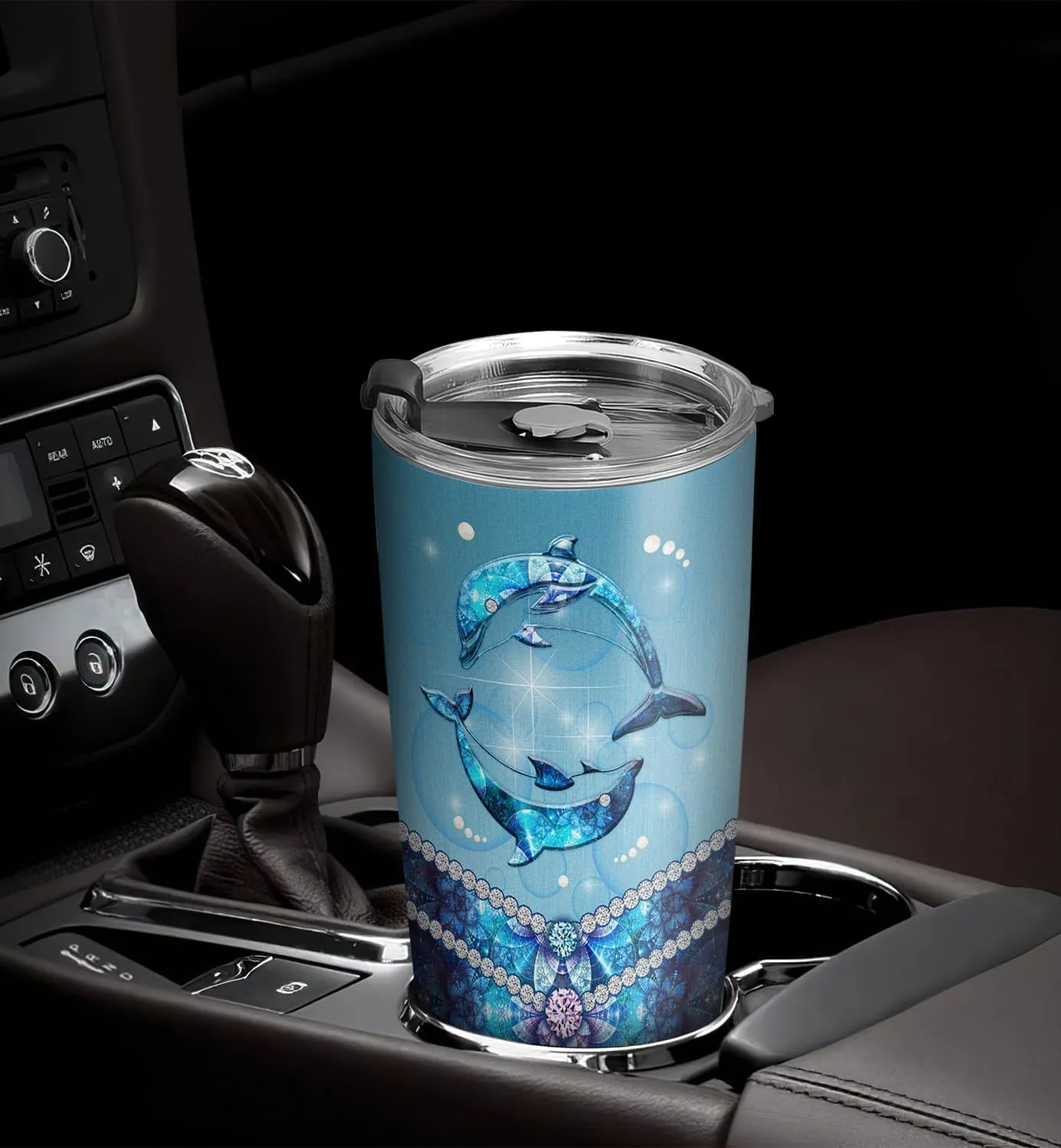 20oz Blue Jewelry Dolphin Tumbler, Gifts for Dolphin Lovers, Sea Ocean Gifts, Coffee Thermos for Women, Stainless Steel Double Wall Vacuum Insulated Coffee Mug, Travel Cup with Lid