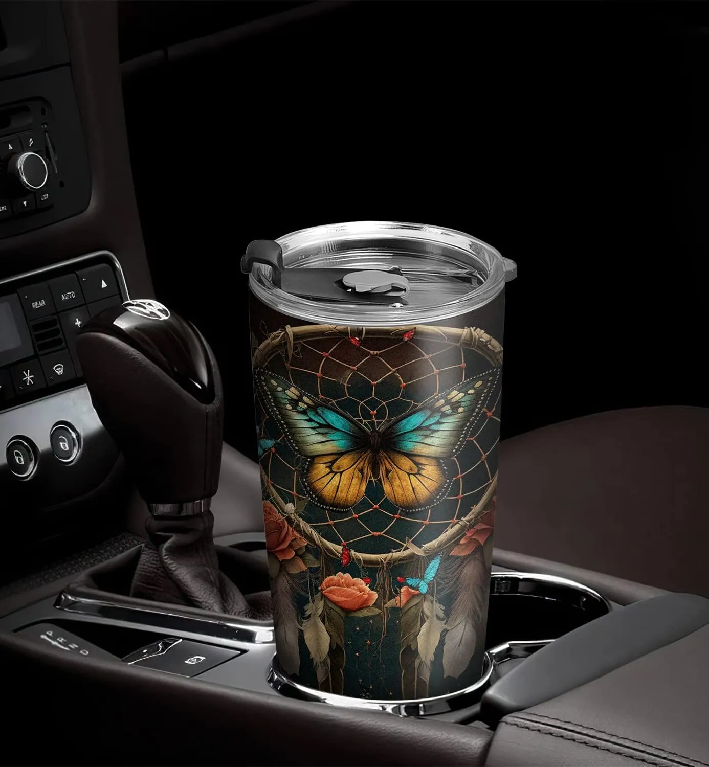 20oz Dream Catcher Butterfly Tumbler Cup, Insulated Travel Cup with Lid, Coffee Thermos for Women, Gifts for Women, Birthday Gifts for Mom, Daughter, Sister, Friends, Girlfriends, Coworker
