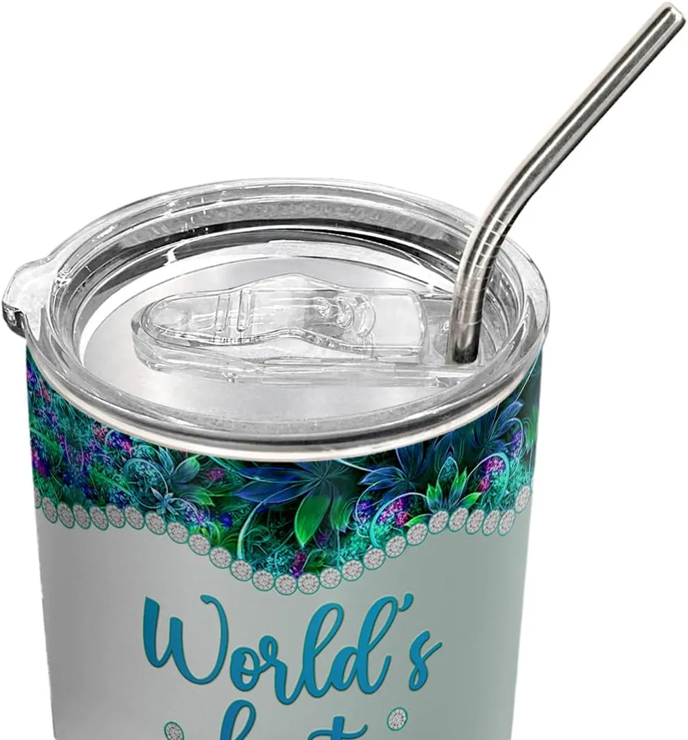 20oz Green Jade Jewelry Cat Mom Tumbler, World's Best Cat Mom Gifts for Cats Lovers, Coffee Thermos for Women, Stainless Steel Double Wall Vacuum Insulated Coffee Mug, Travel Cup with Lid