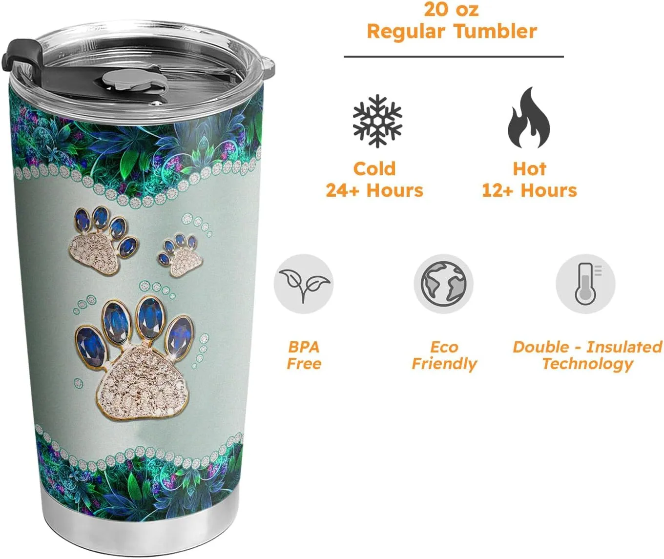 20oz Green Jade Jewelry Cat Mom Tumbler, World's Best Cat Mom Gifts for Cats Lovers, Coffee Thermos for Women, Stainless Steel Double Wall Vacuum Insulated Coffee Mug, Travel Cup with Lid