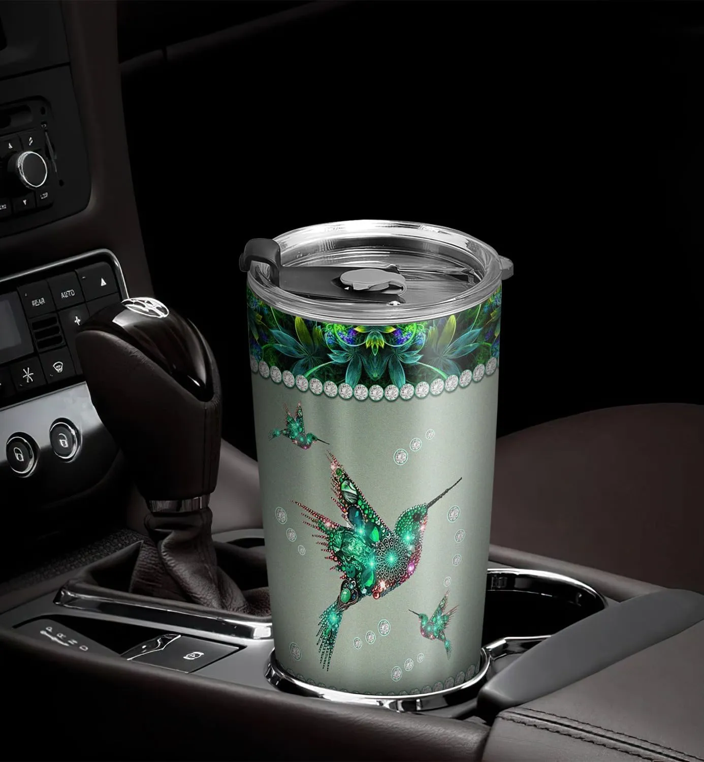 20oz Green Jewelry Hummingbird Tumbler, Gifts for Hummingbird Lovers, Coffee Thermos for Women, Stainless Steel Double Wall Vacuum Insulated Coffee Mug, Travel Cup with Lid