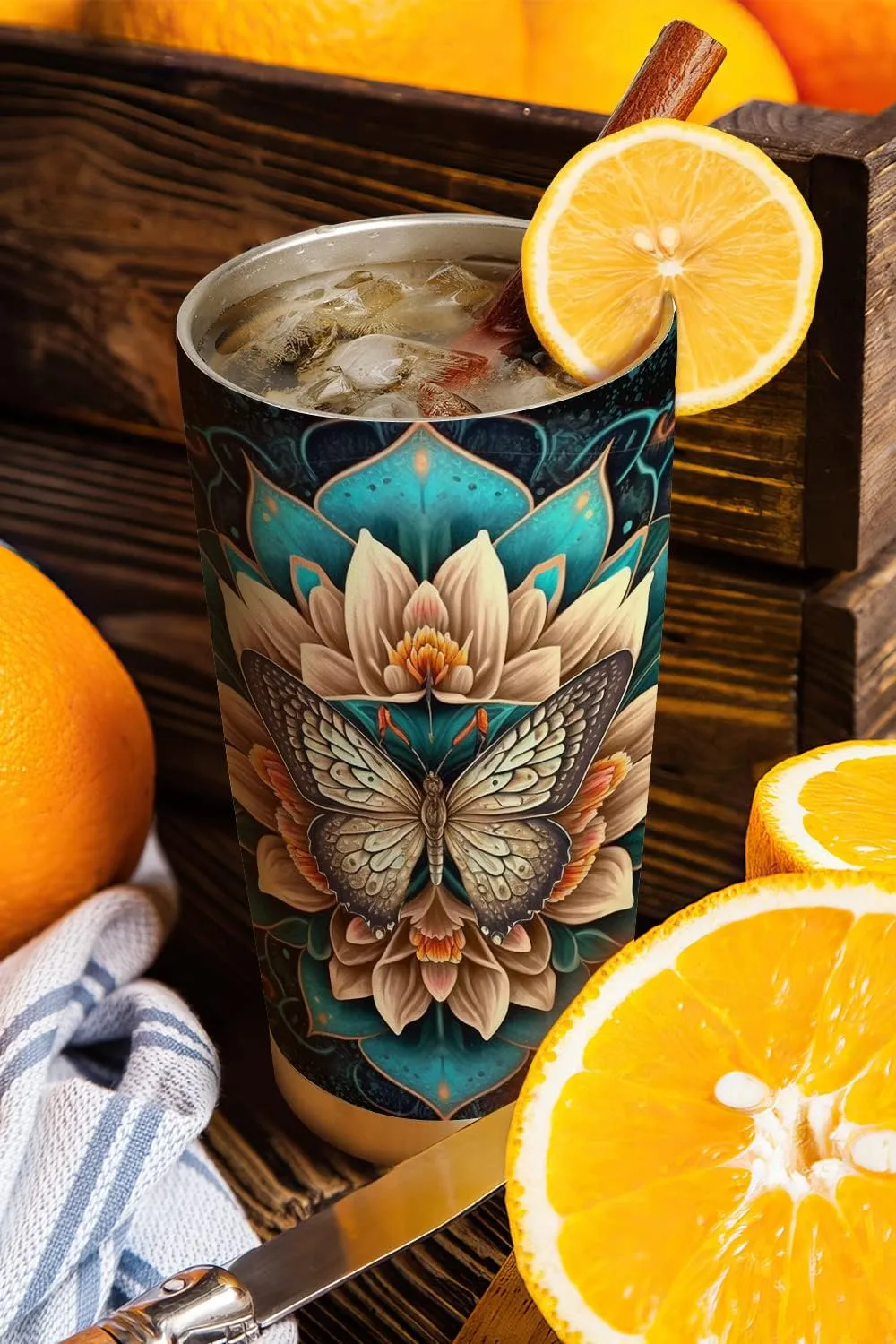 20oz Mandata Retro Butterfly Tumbler Cup, Insulated Travel Cup with Lid, Coffee Thermos for Women, Gifts for Women, Birthday Gifts for Mom, Daughter, Sister, Friends, Girlfriends, Coworker